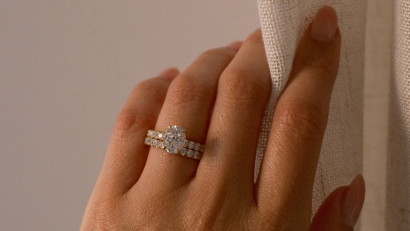 Oval Pave Engagement Ring With Wide Pave Diamond Wedding Band