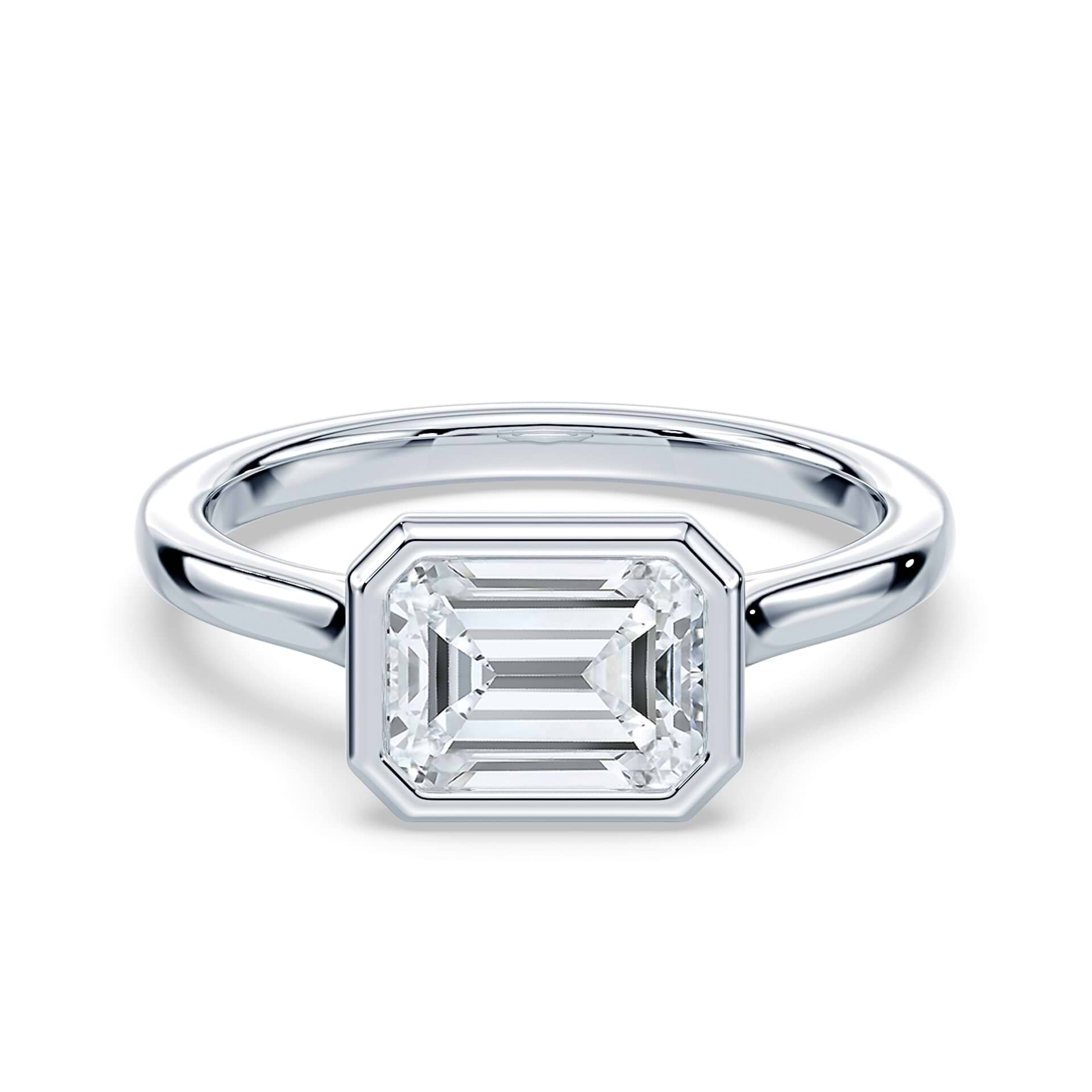 Emerald Cut East-West Cathedral Bezel Platinum – Plum