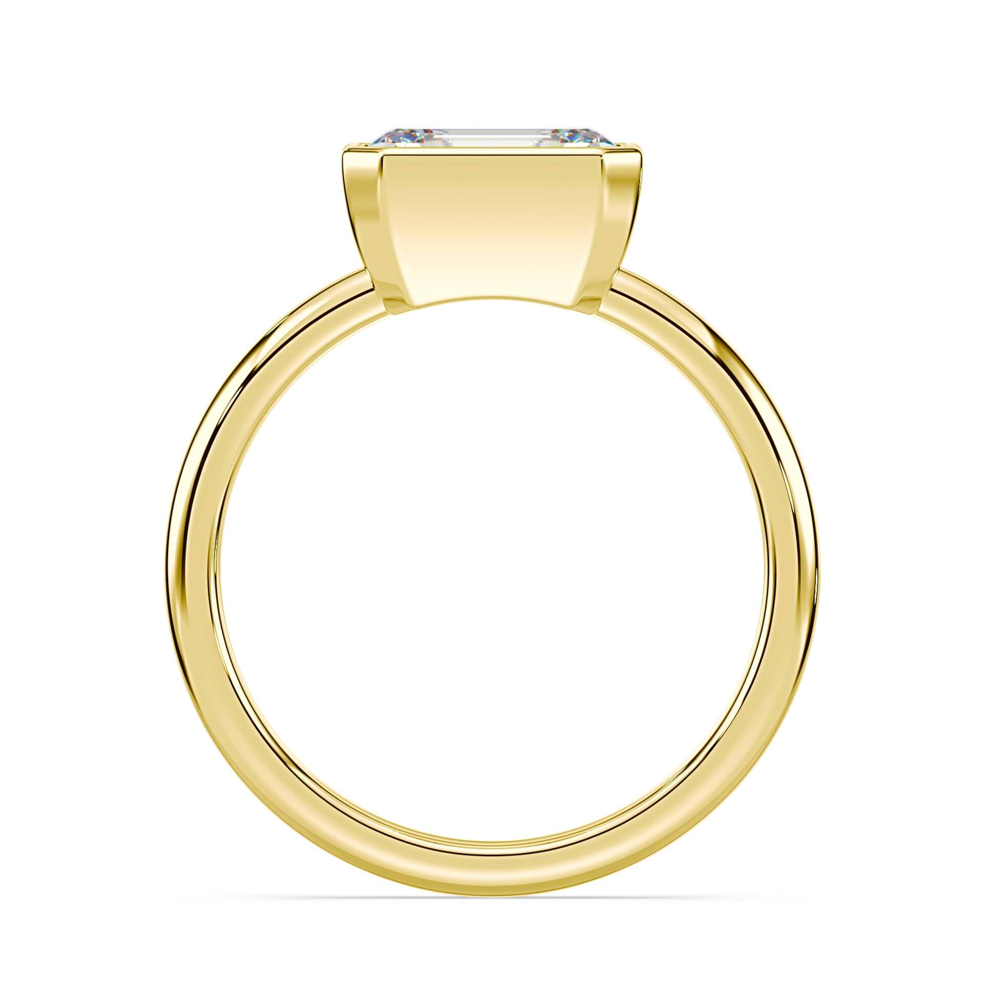 Emerald Cut East-West Bezel Ring Yellow Gold – Plum