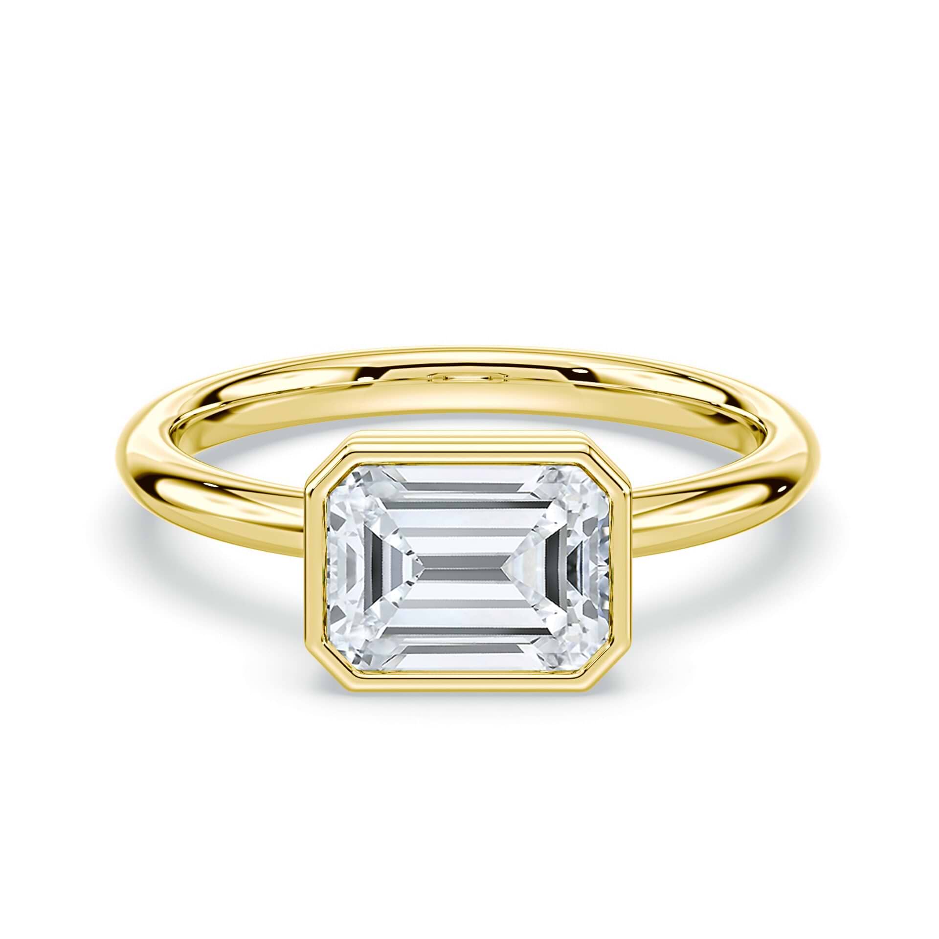 Emerald Cut East-West Bezel Ring Yellow Gold – Plum