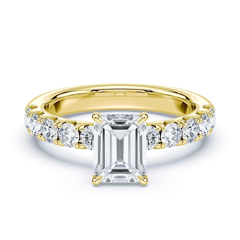 Emerald Cut Pave Prongs Wide Pave Band Yellow Gold – Plum - Technical View