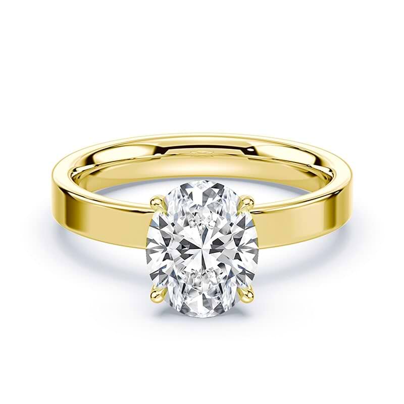 Yellow Gold Oval Pave Wide Solitaire Plum Diamonds