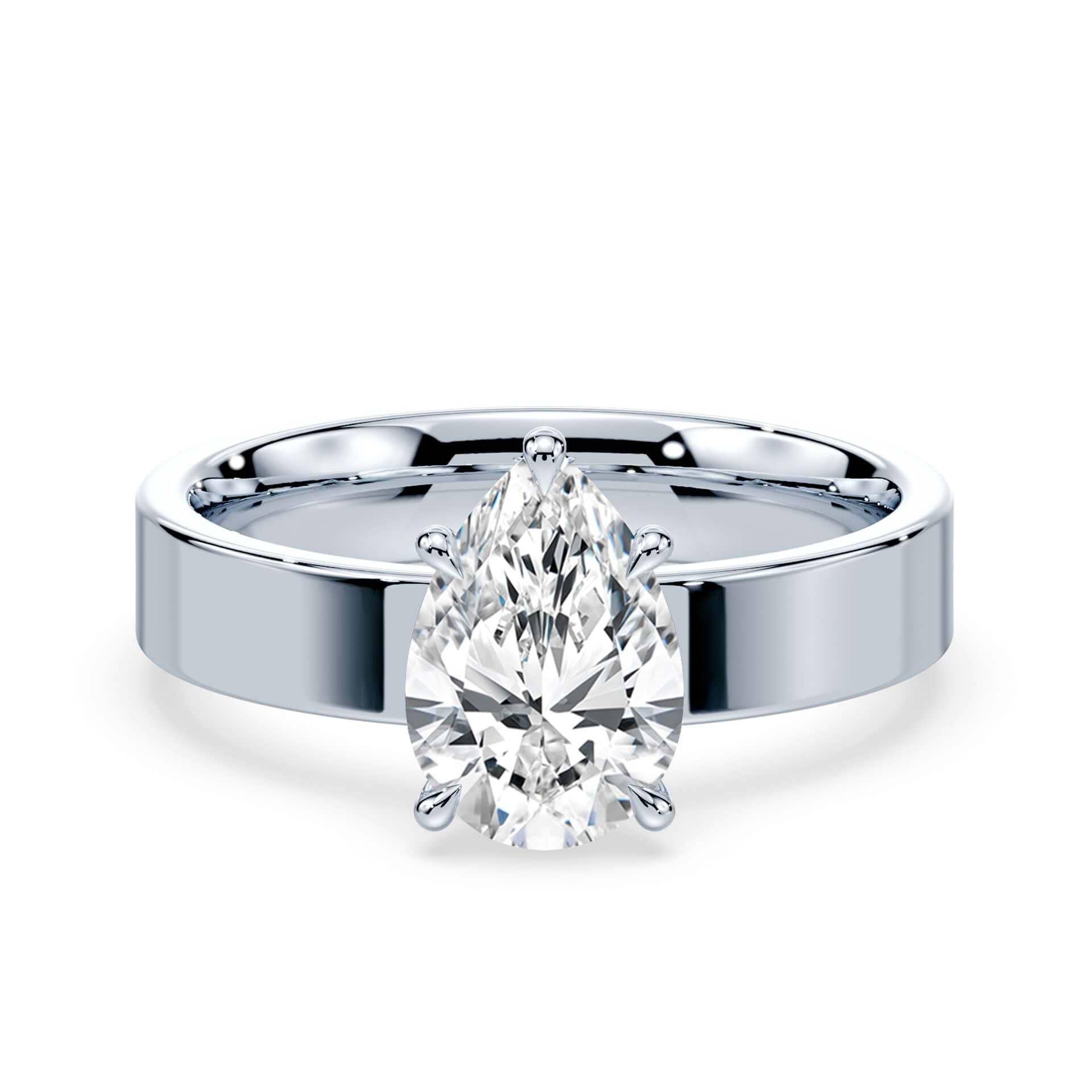 Pear Cut Low Hidden Halo Wide White Gold Ring – Plum