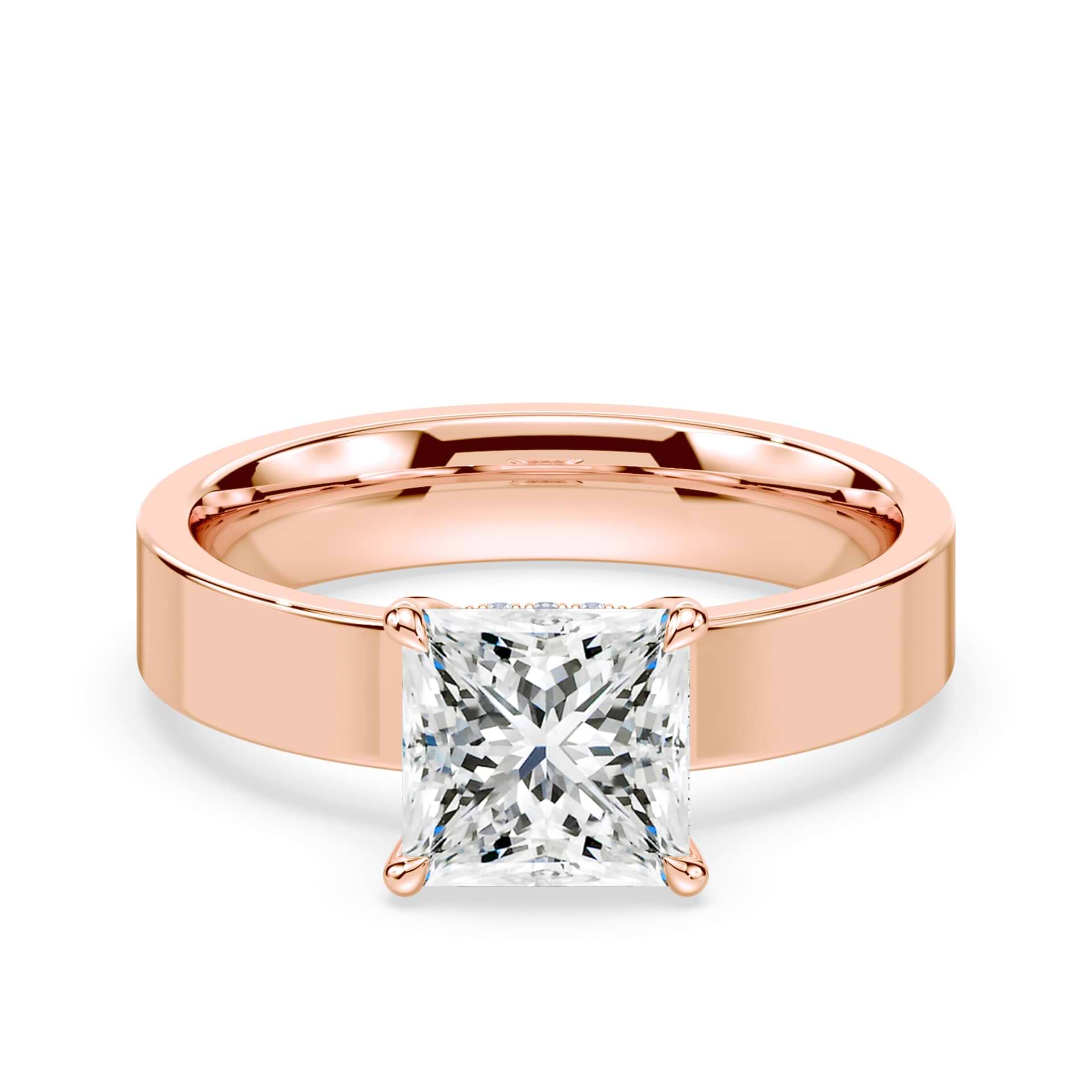 Princess Cut Low Hidden Halo Wide Ring – Plum