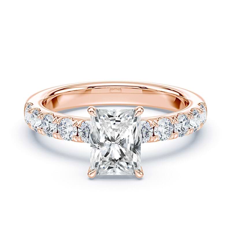 Rose Gold Radiant Cut Hidden Halo Wide Pave Plum Diamonds