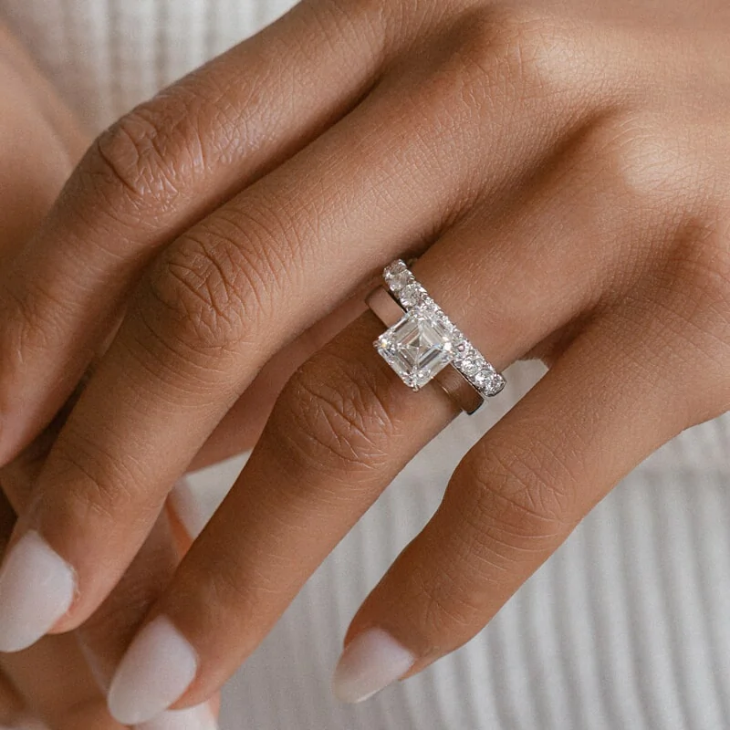 Asscher Cut Agape Diamond Engagement Rings Wedding Band Split