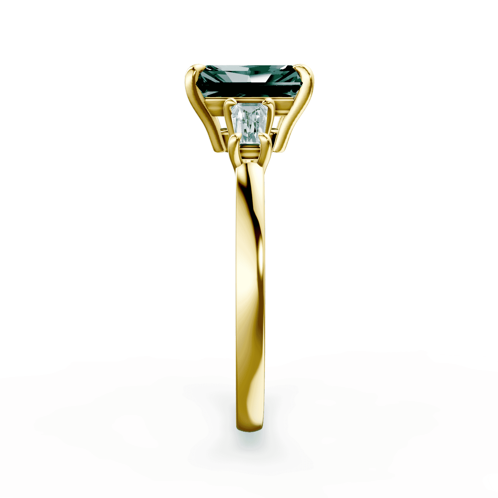 Radiant Cut Three Stone Green Diamond Ring