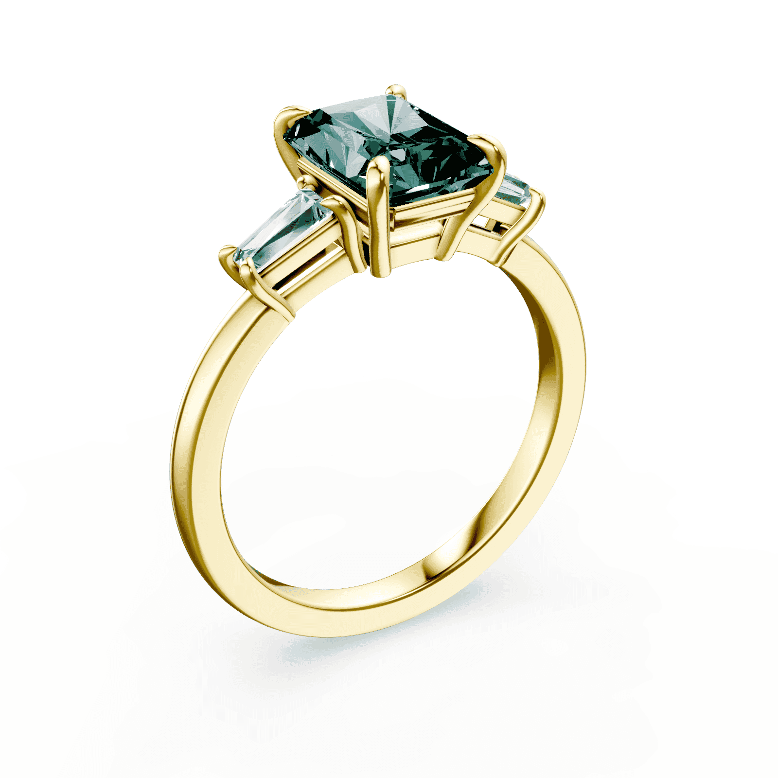 Radiant Cut Three Stone Green Diamond Ring