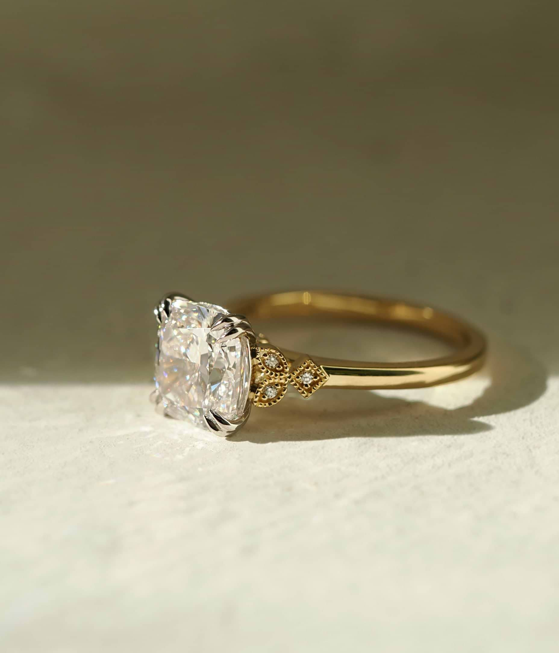 Custom Cushion Cut Diamond Ring with Accent Diamonds