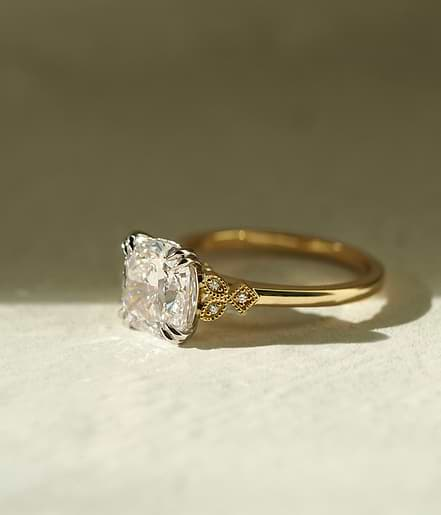 Custom Cushion Cut Diamond Ring with Accent Diamonds