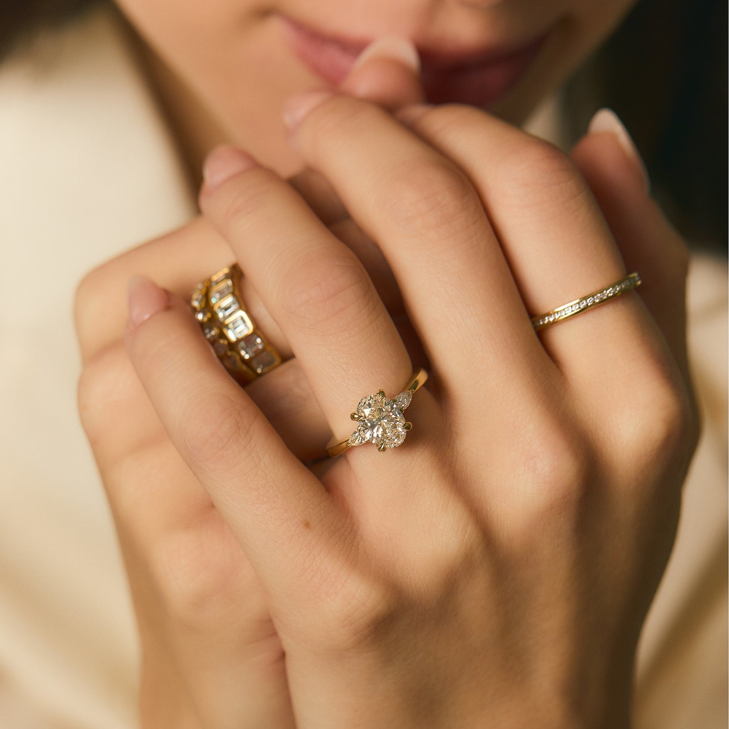 Oval 1.71ct D VS2 IGI Lab Diamond 3 Stone Ring