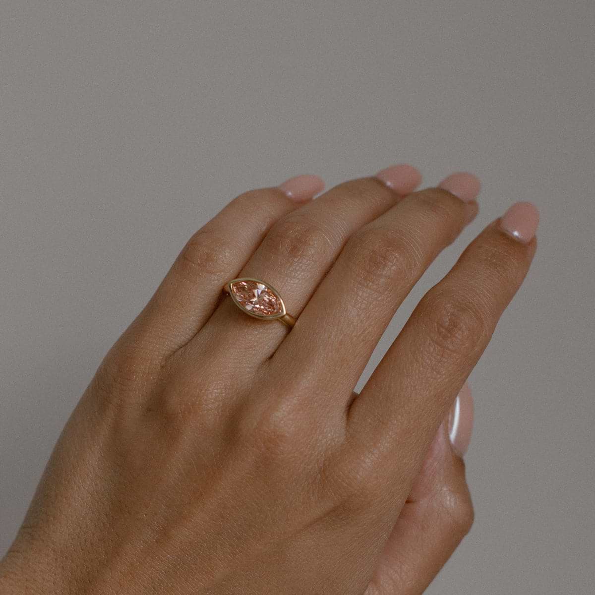 Marquise Cut 1.90ct Fancy Pink Diamond East West Bezel Ring