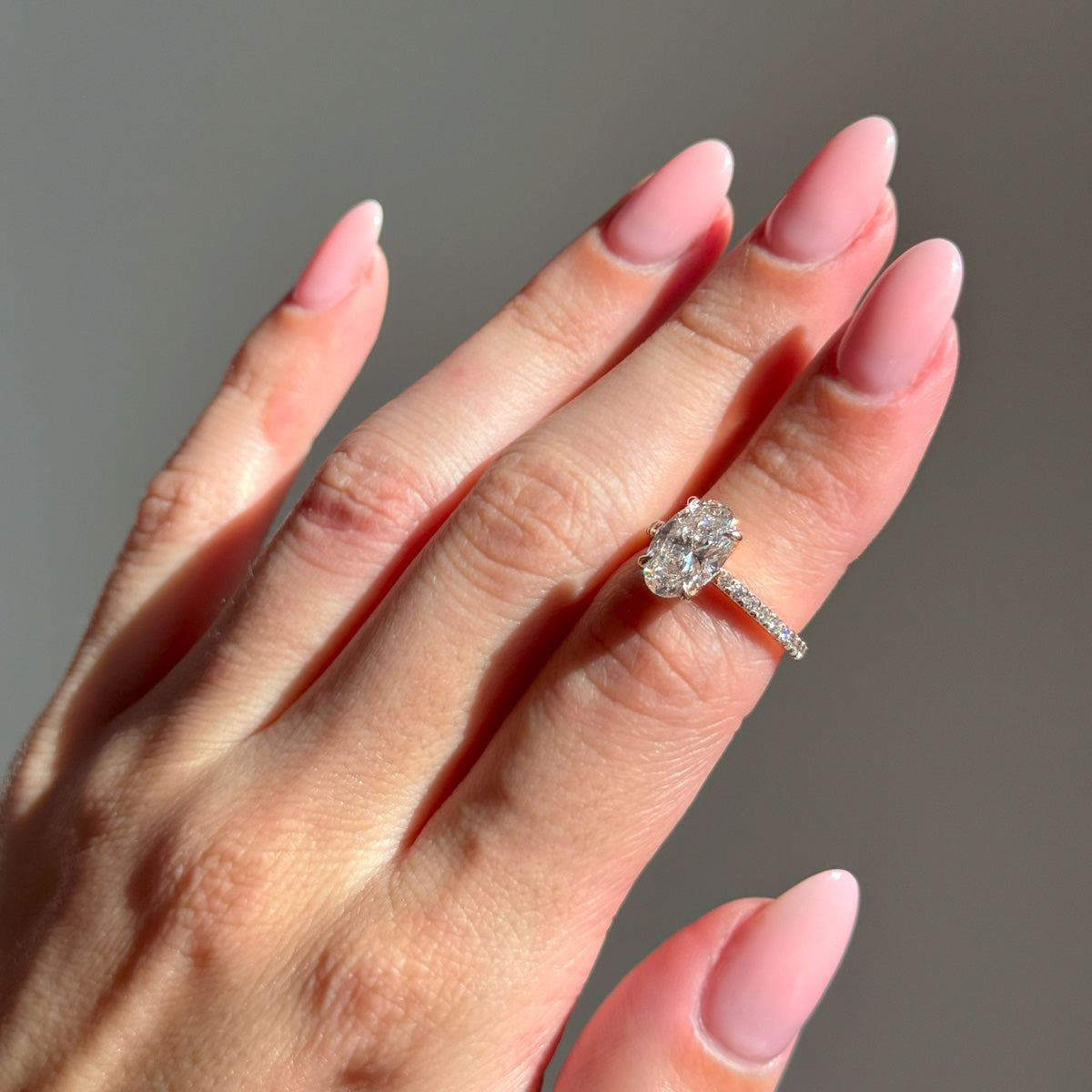 Oval Cut 2.01ct Low Profile Pave Diamond Ring