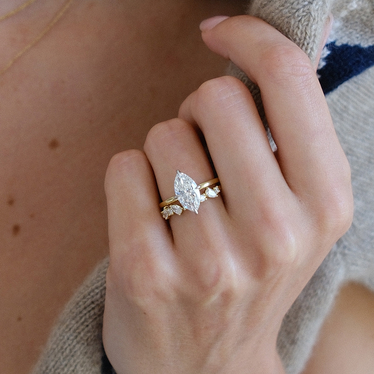 Marquise Cut 2.39ct Pave Prong Two Tone Diamond Ring