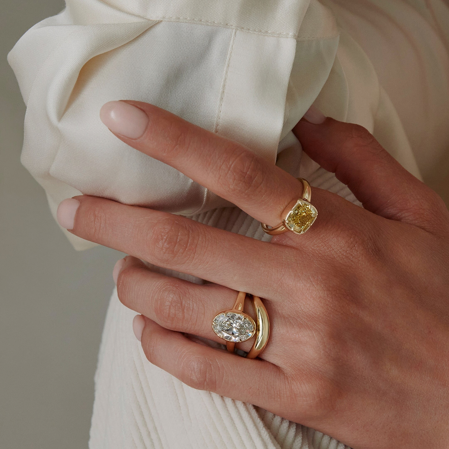 Yellow Cushion Cut 2.38ct East West Button Back Ring