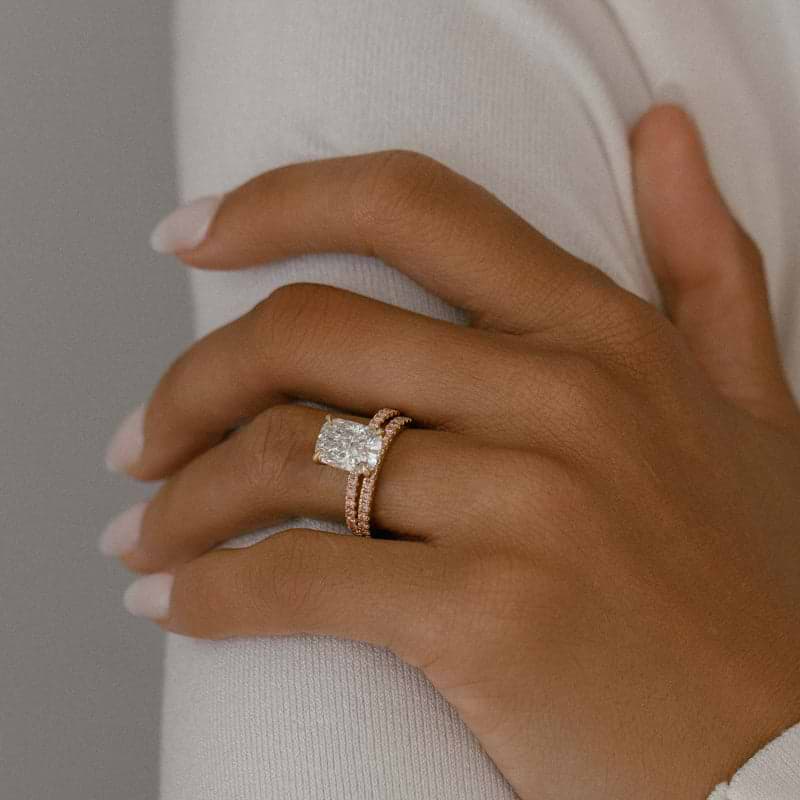 Elongated Cushion Cut 3.21ct Hidden Halo Pink Pave Ring