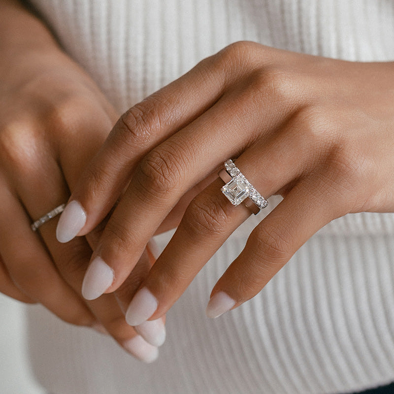 Asscher Cut 3.33ct Wide Cathedral White Gold Ring
