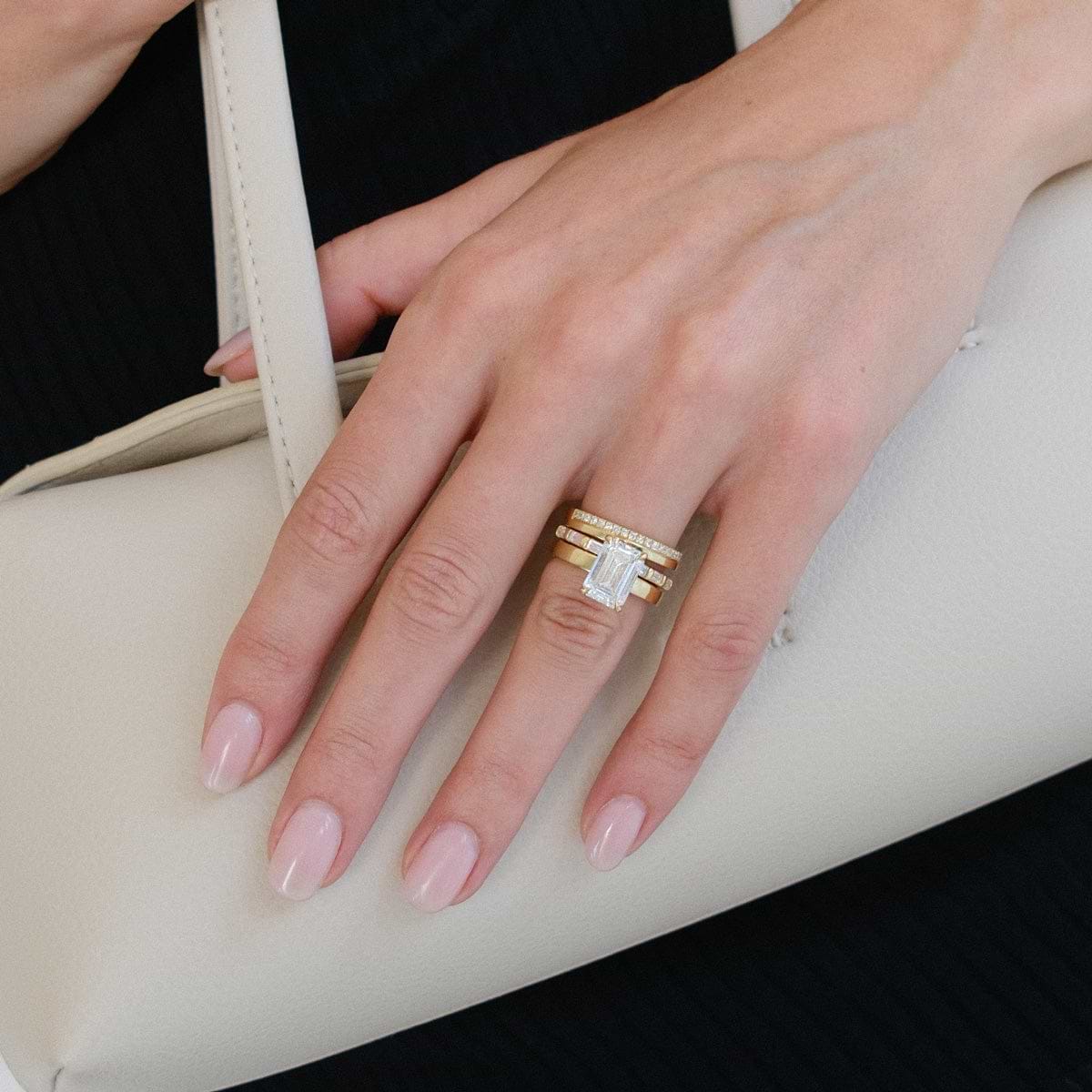 Emerald Cut 3.82ct Hidden Halo Wide Solitaire Ring
