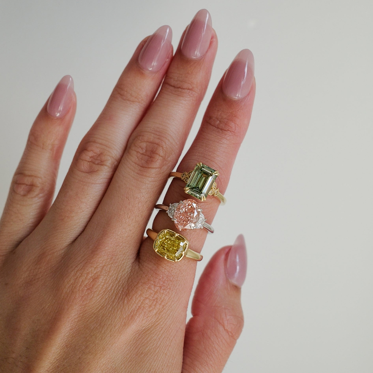 Pink Oval 4ct Three Stone Ring