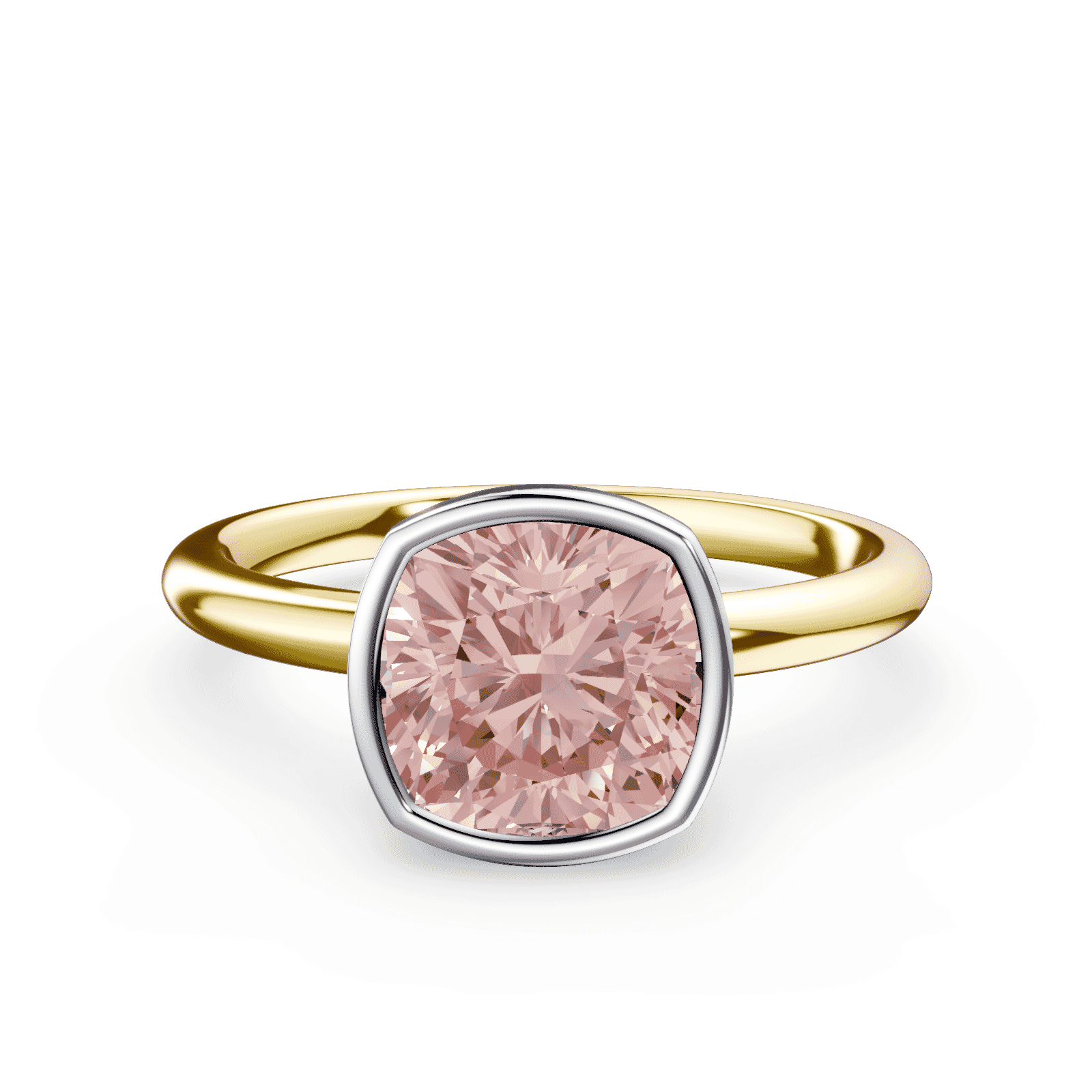 Cushion Cut Bezel Pink Diamond Ring
