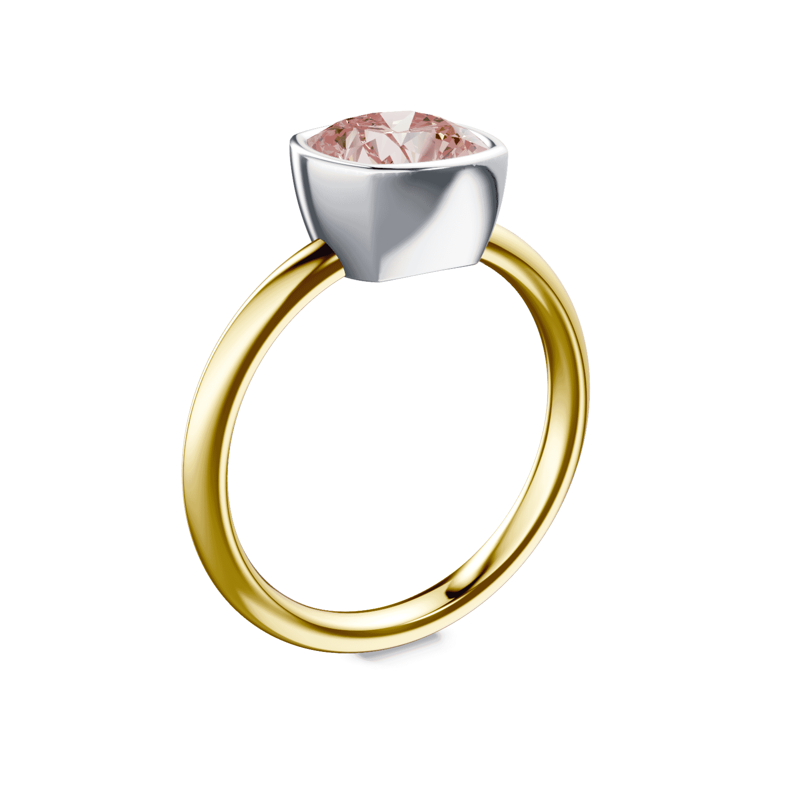 Cushion Cut Bezel Pink Diamond Ring