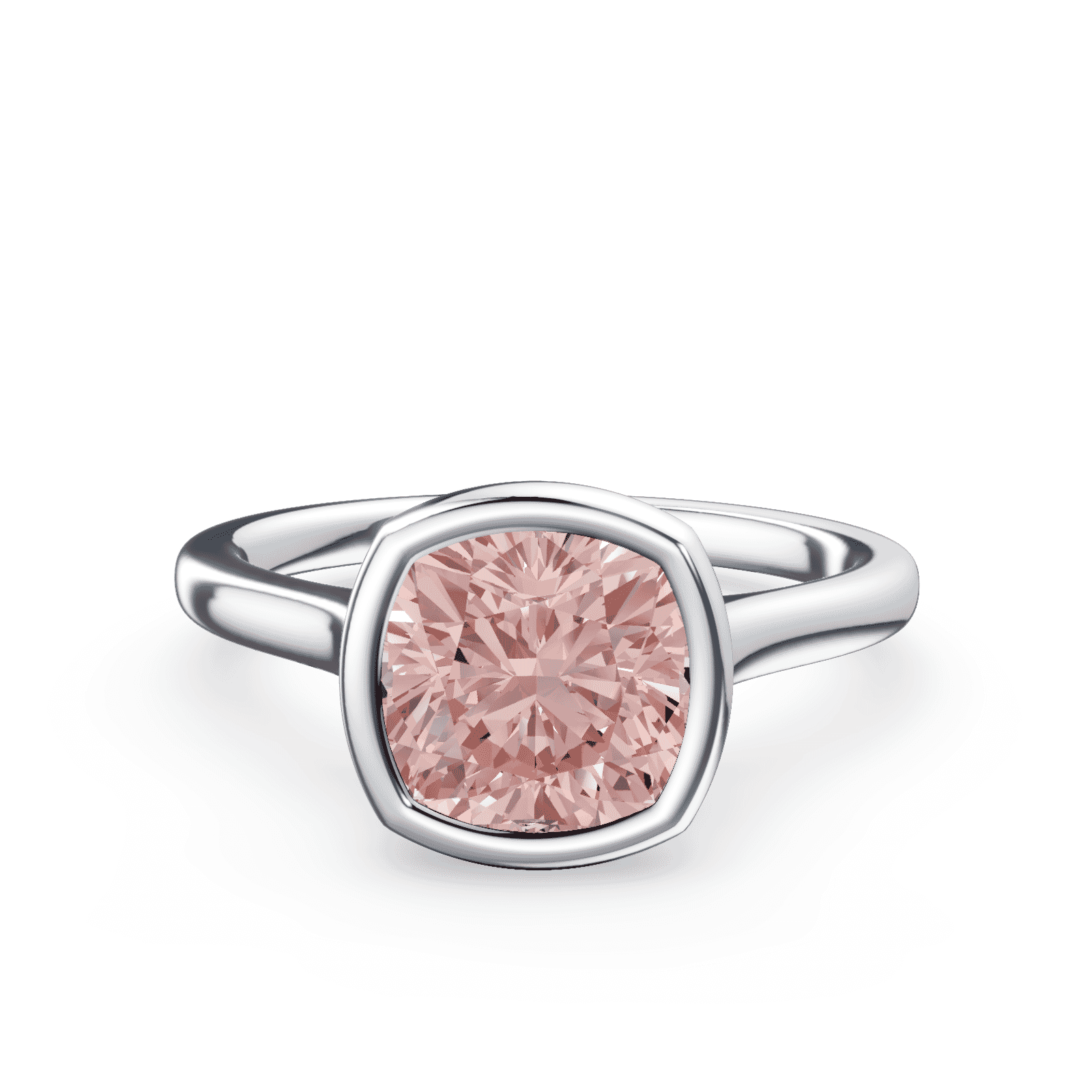 Cushion Cut Cathedral Bezel Pink Diamond Ring