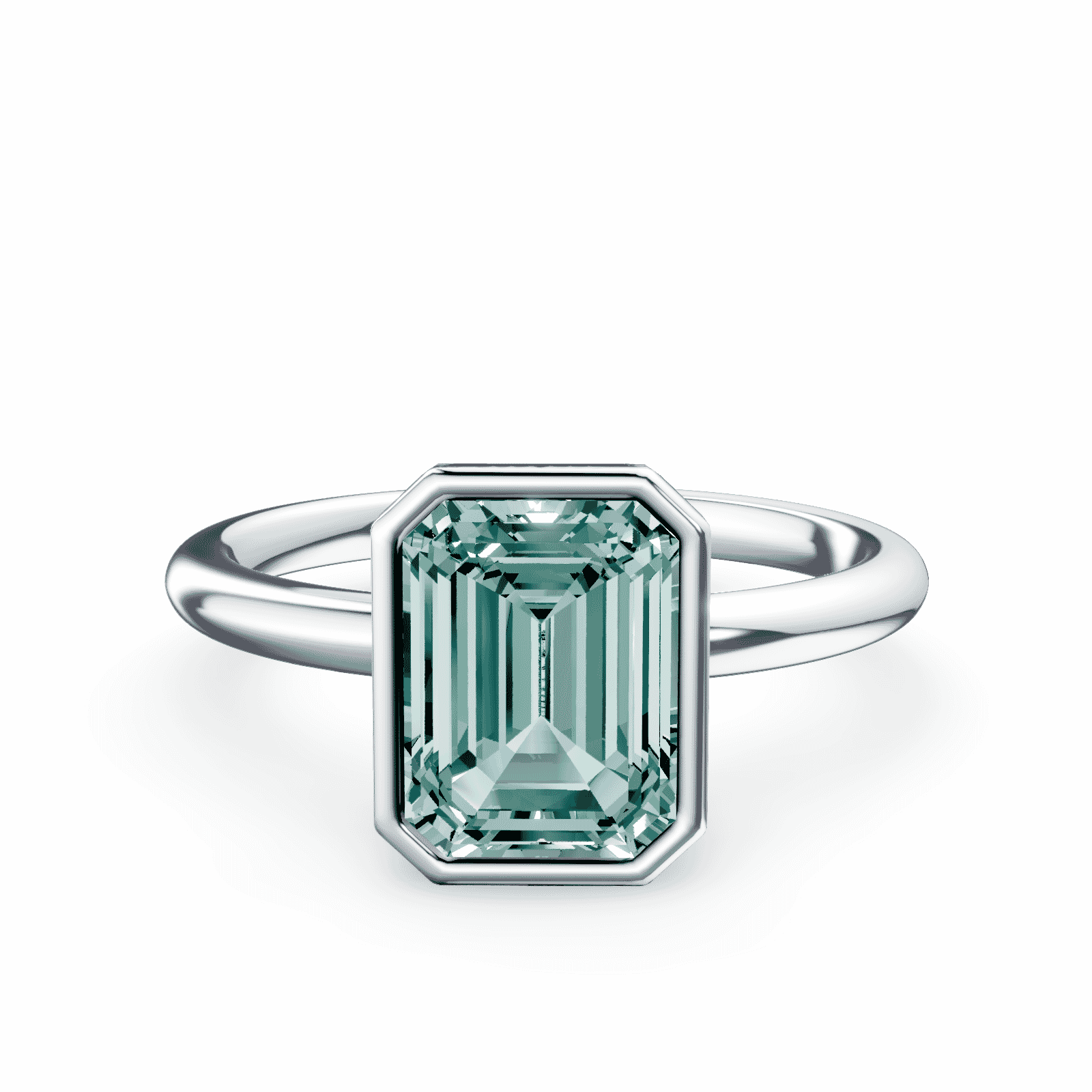 Emerald Cut Bezel Green Diamond Ring | Plum Diamonds
