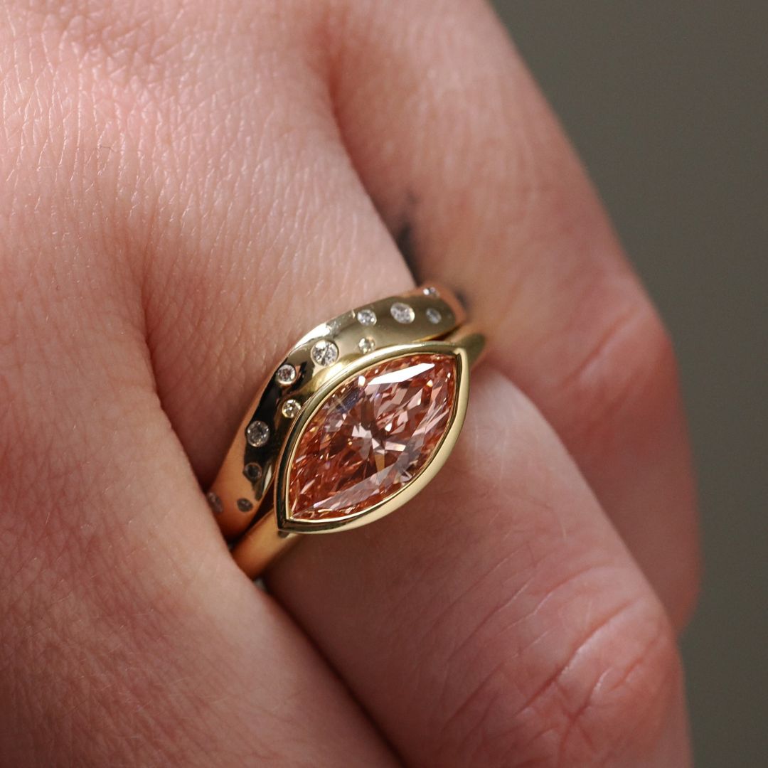 Marquise Cut 1.90ct Fancy Pink Diamond East West Bezel Ring