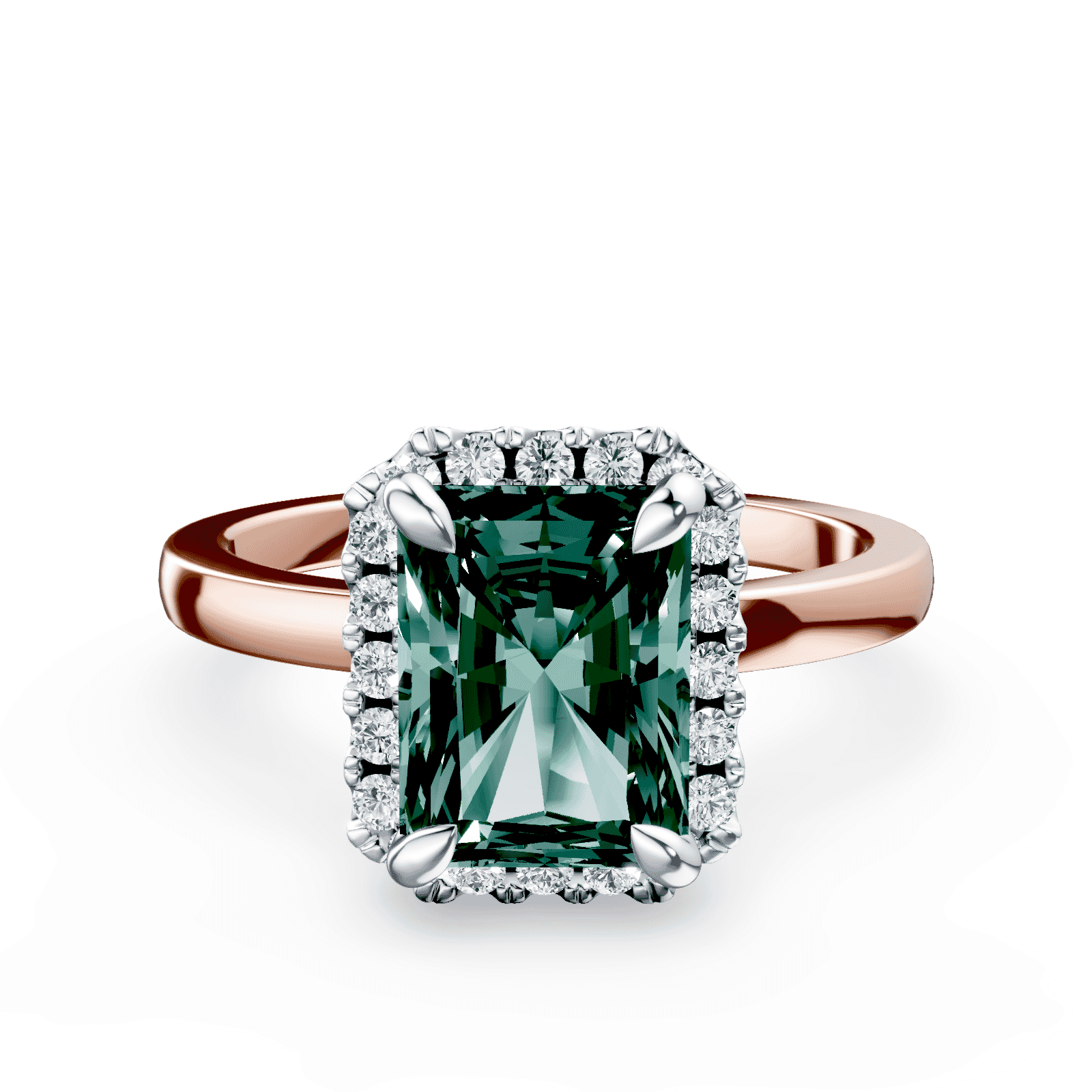 Radiant Cut Halo Green Diamond Ring