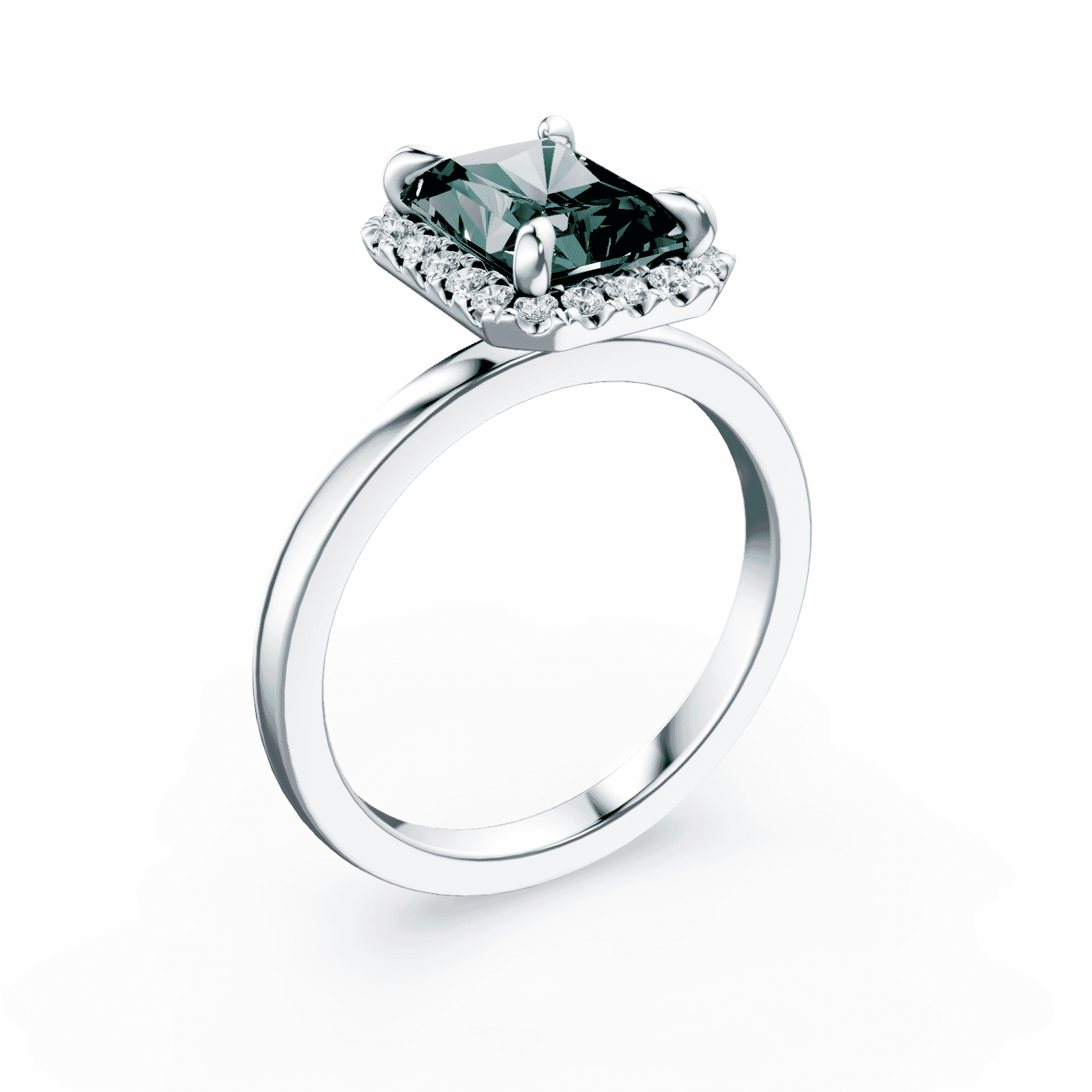 Radiant Cut Halo Green Diamond Ring