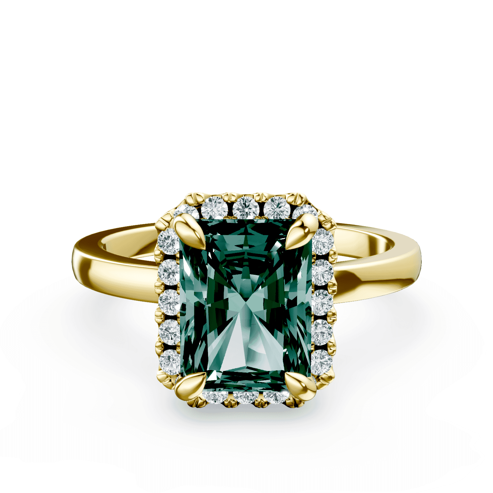 Radiant Cut Halo Green Diamond Ring