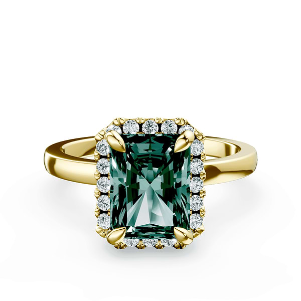 Radiant Cut Halo Green Diamond Ring