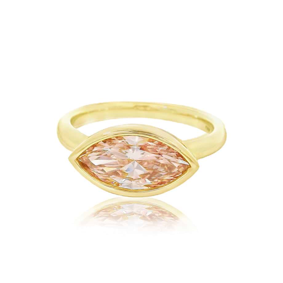 Marquise Cut 1.90ct Fancy Pink Diamond East West Bezel Ring