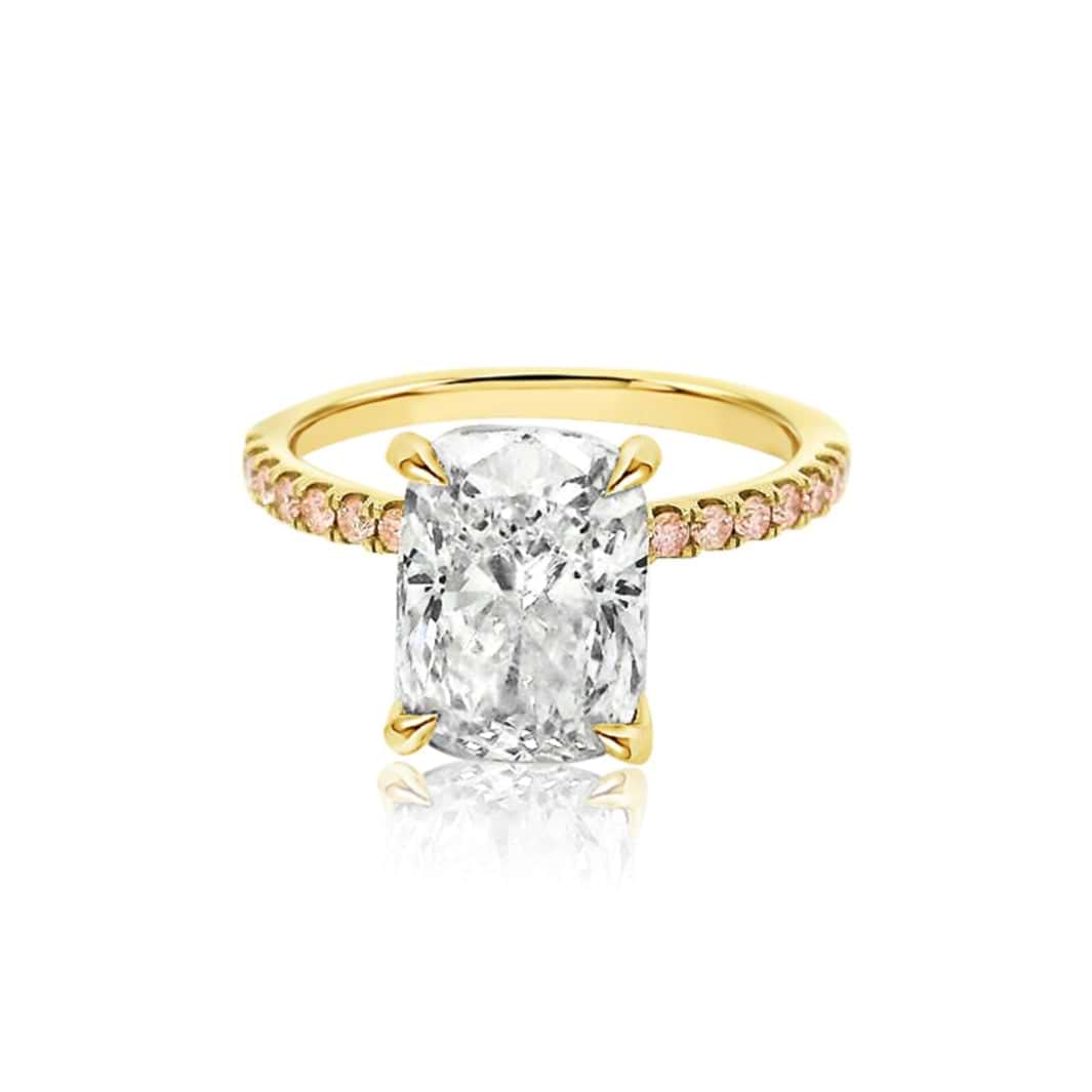 Elongated Cushion Cut 3.21ct Hidden Halo Pink Pave Ring