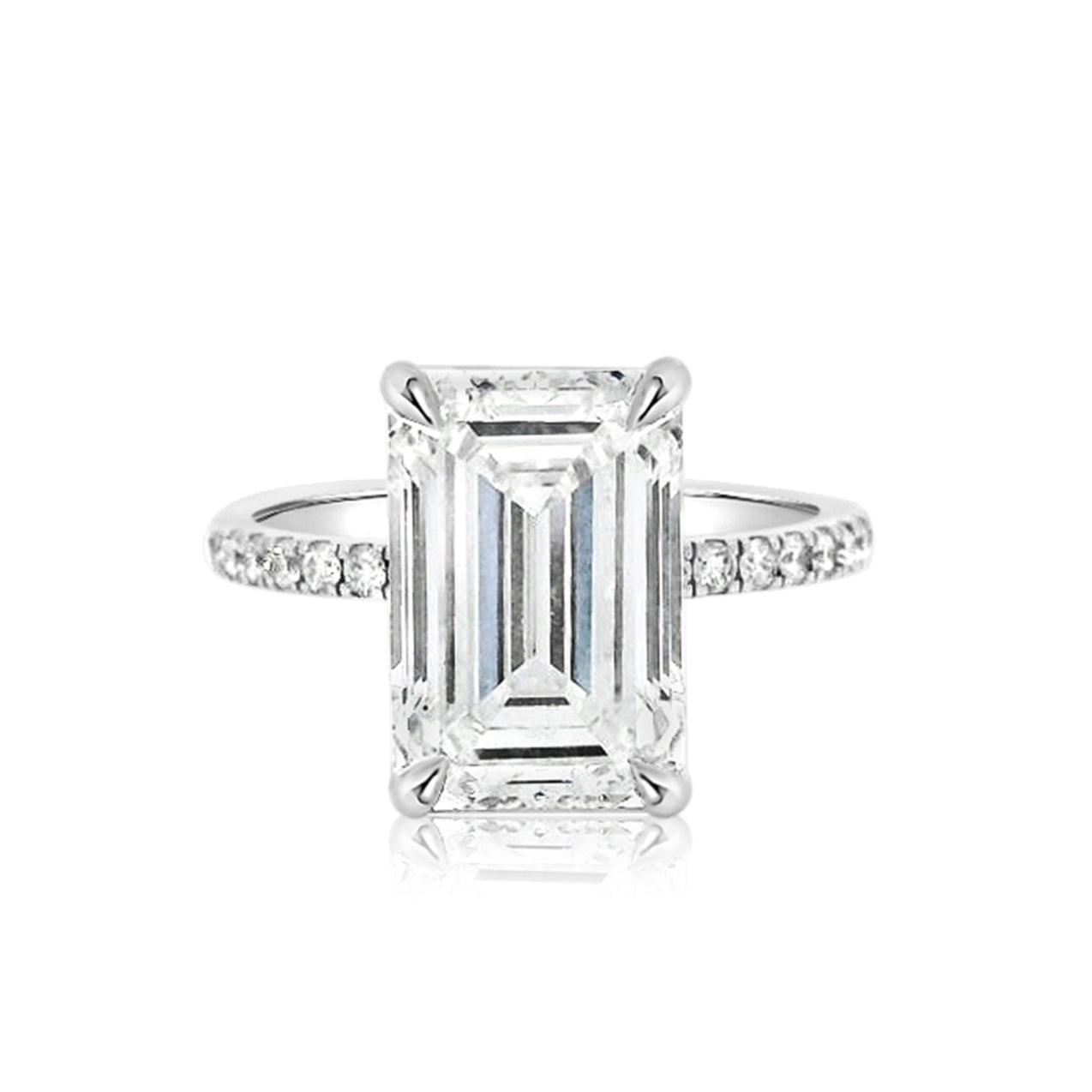 Emerald Cut 5.42ct Low Basket Hidden Halo Pave Ring