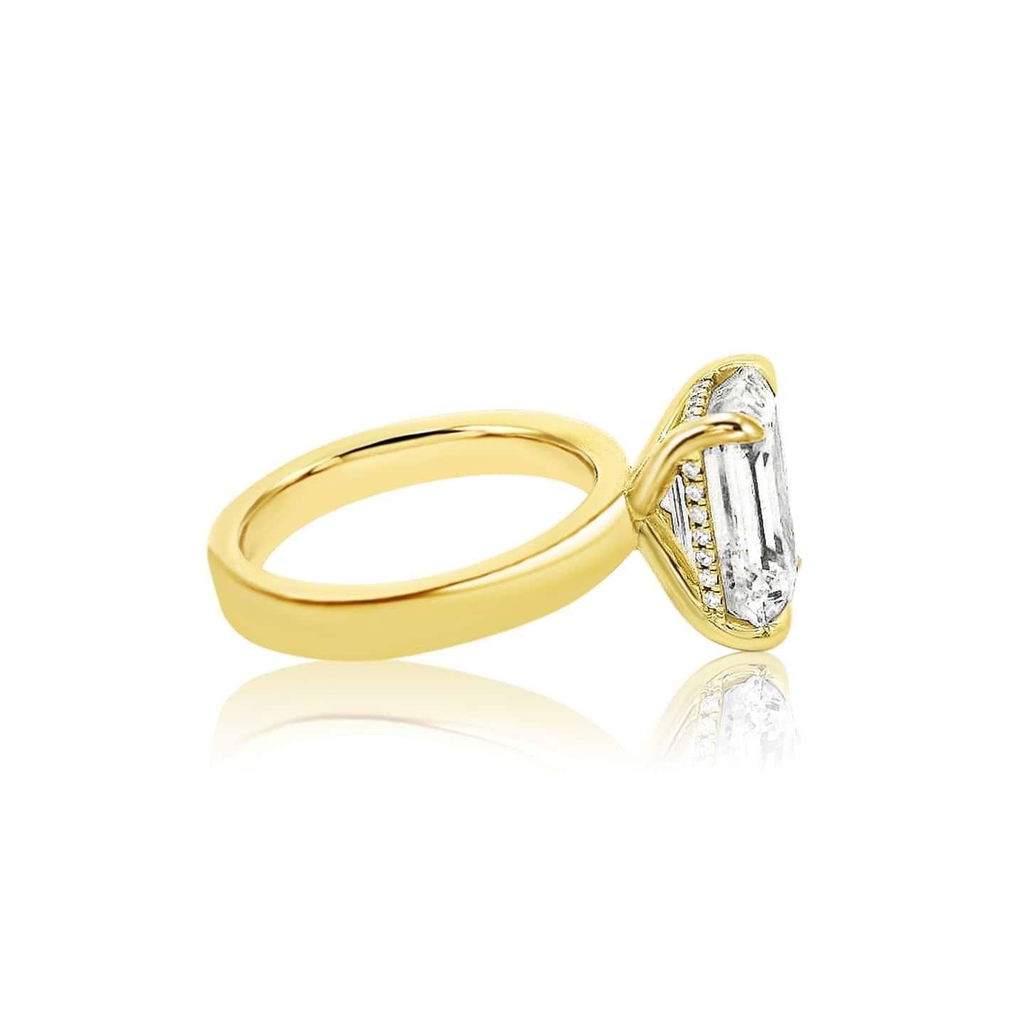 Emerald Cut 3.82ct Hidden Halo Wide Solitaire Ring