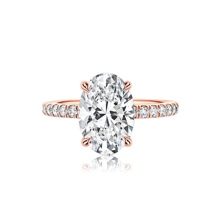 Oval Cut 2.01ct Low Profile Pave Diamond Ring