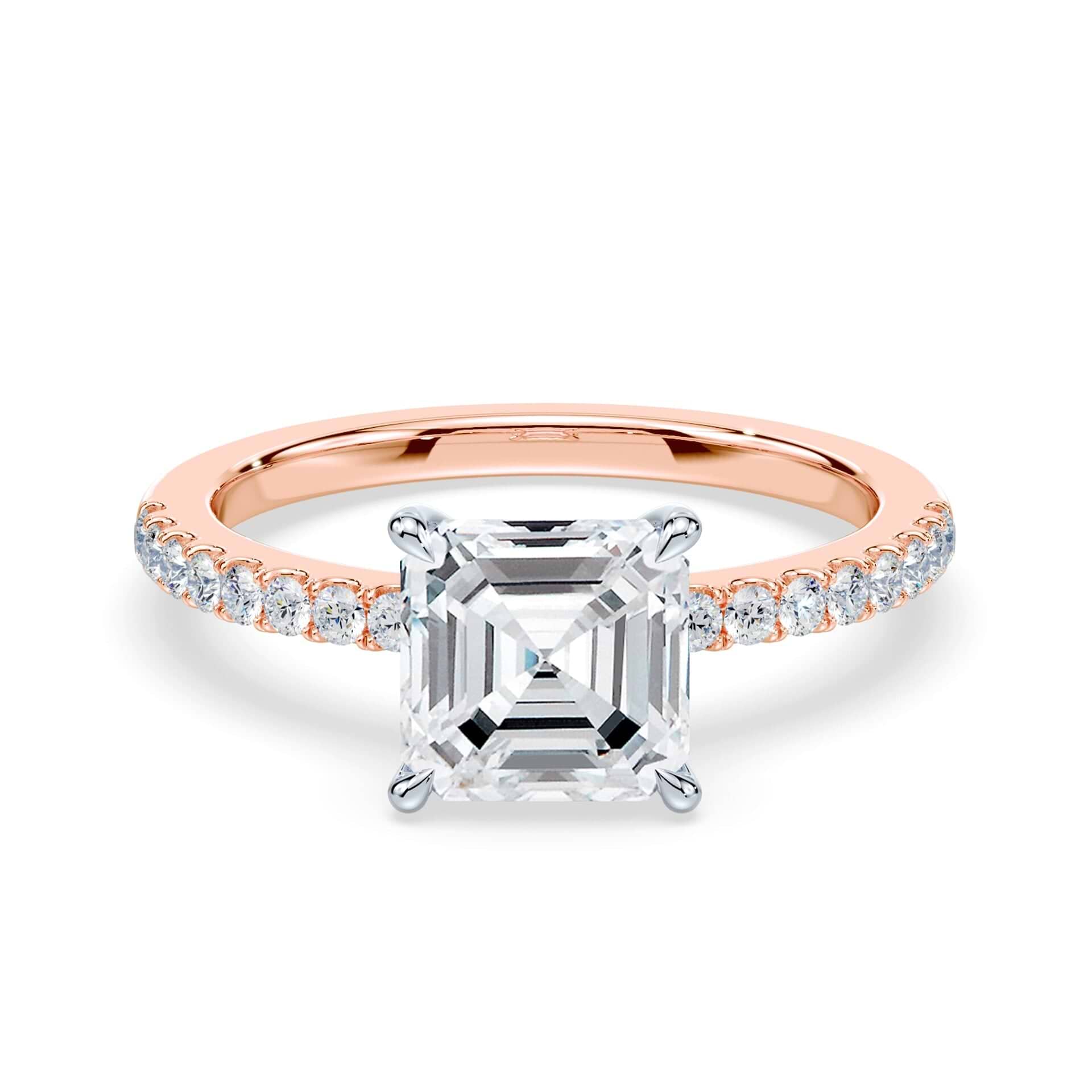Two Tone Rose Asscher Low Profile Pave Ring | Plum Diamonds