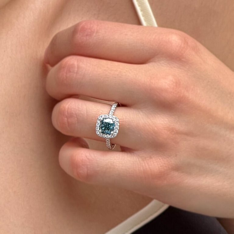 Blue Cushion 3.02ct Platinum Halo
