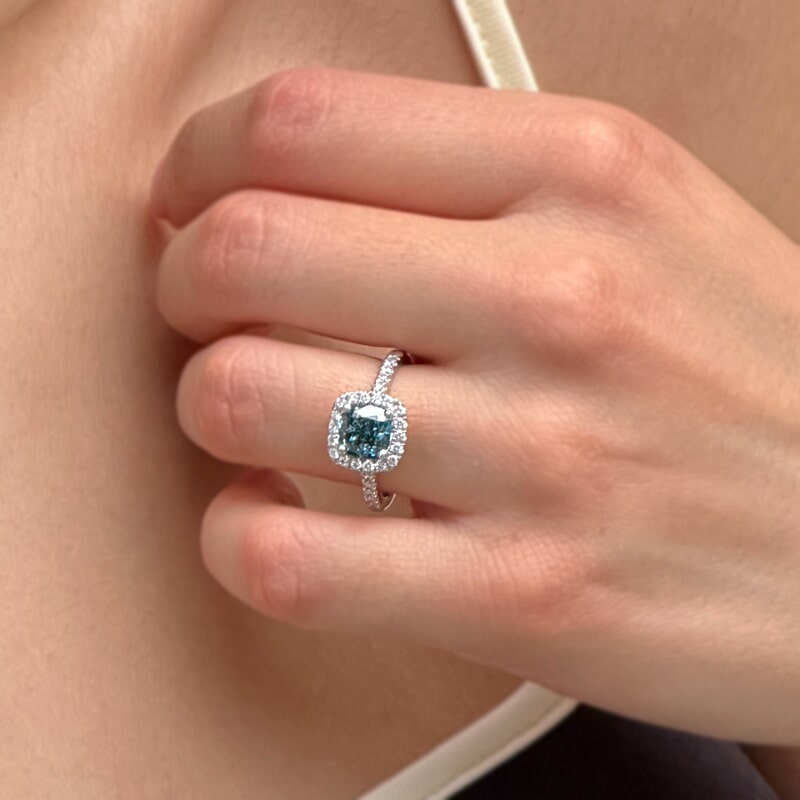 Blue Cushion 3.02ct Platinum Halo