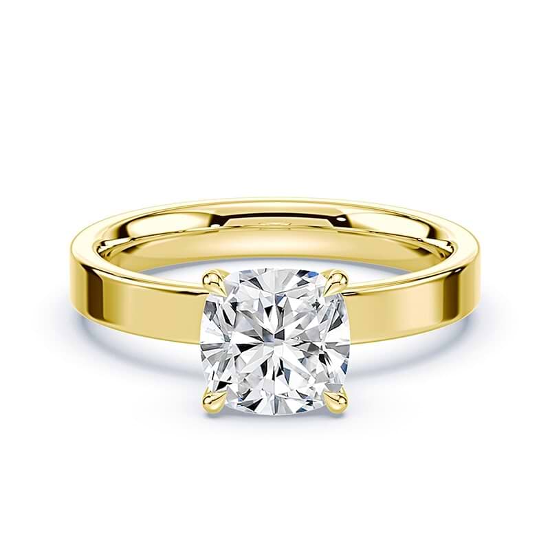 Cushion Cut Diamond Ring Wide Band Yellow Gold Plum