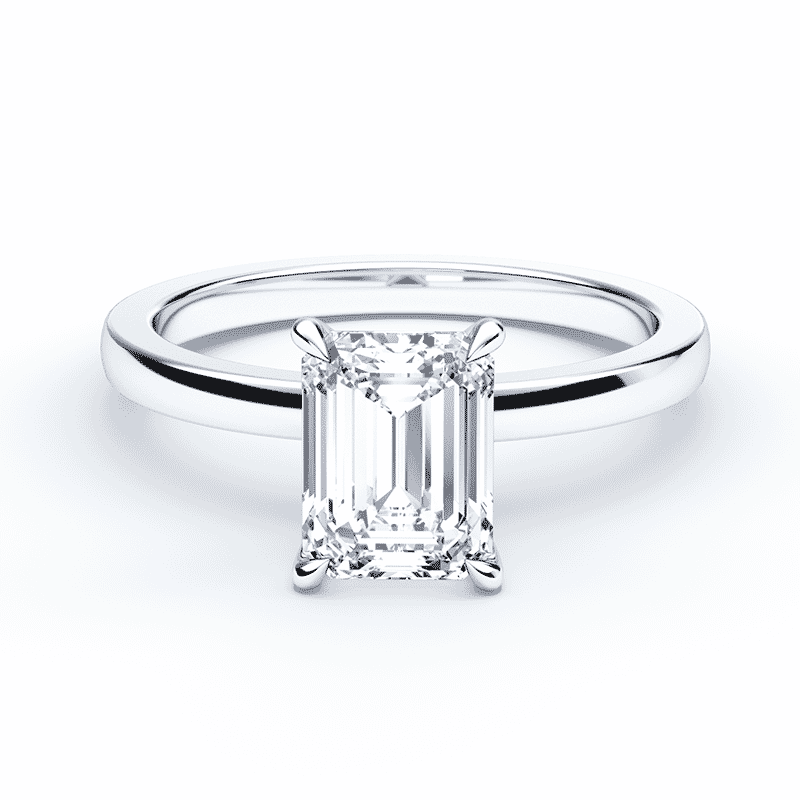 emerald cut diamond engagement ring with solid white gold band