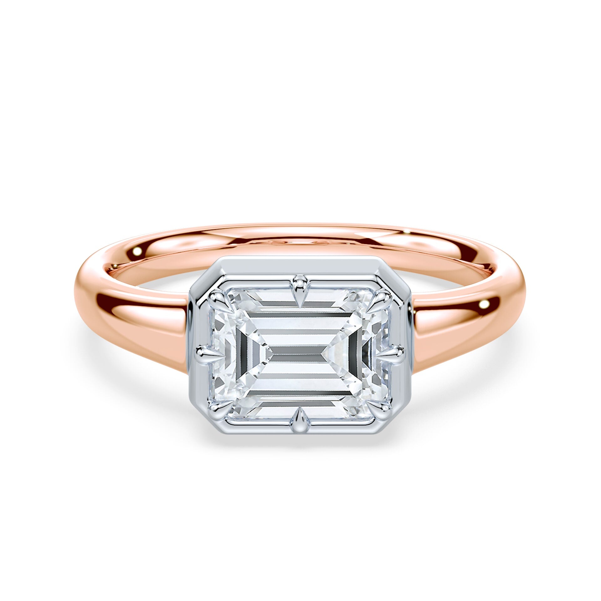 Emerald Cut East West Button Back Ring – Plum