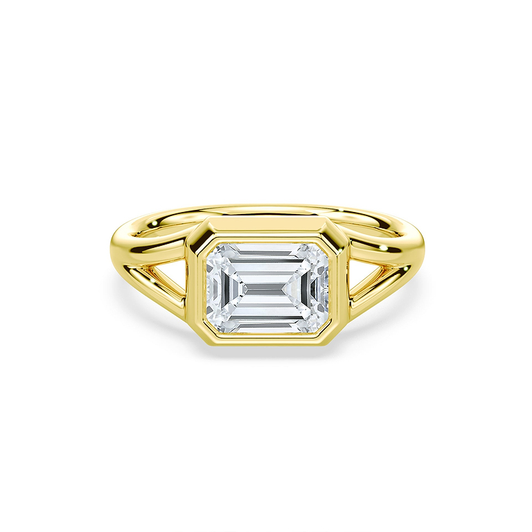 Emerald Cut 2.75ct East-West Split Shank Bezel Ring