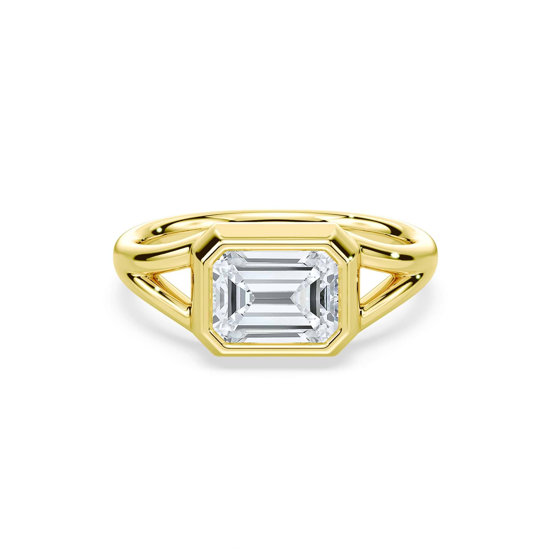 Emerald Cut 2.75ct East-West Split Shank Bezel Ring