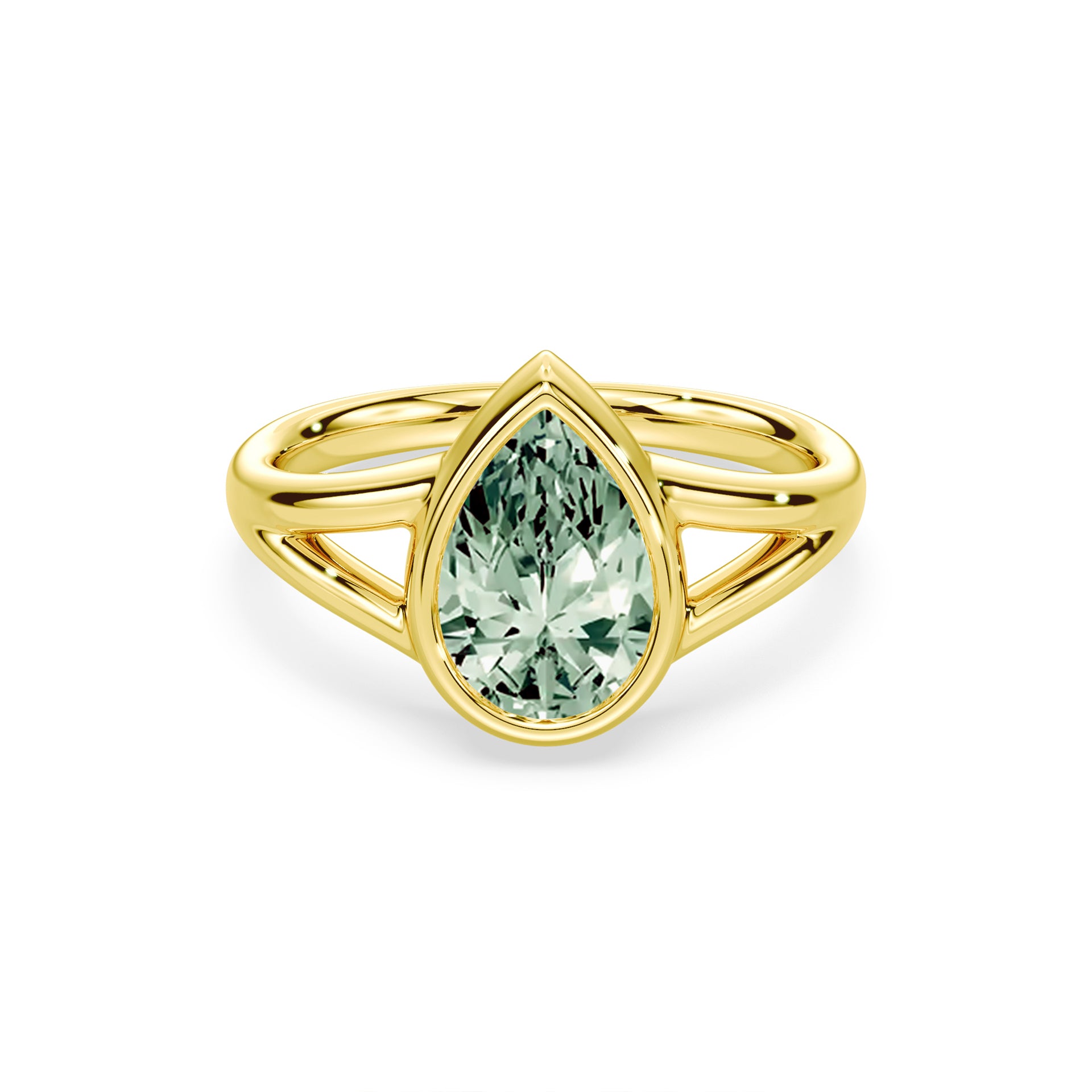 SOLD Pear Cut 2.30ct Green Diamond Split Shank Bezel Ring
