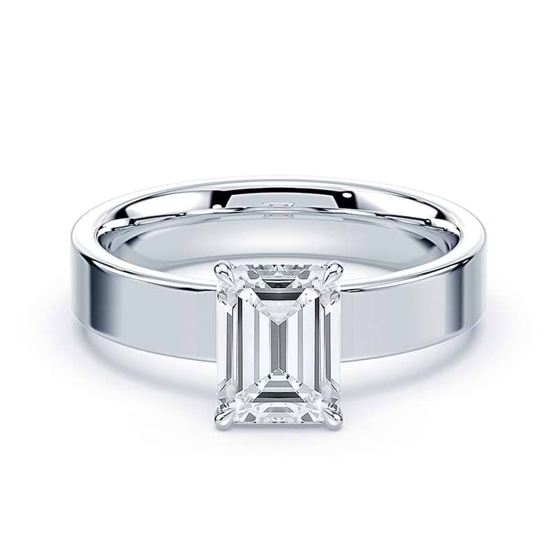 Low Profile Emerald Cut Engagement Ring Wide Band Plum