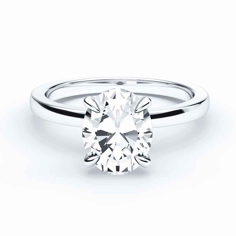 oval cut diamond engagement ring with solid white gold band