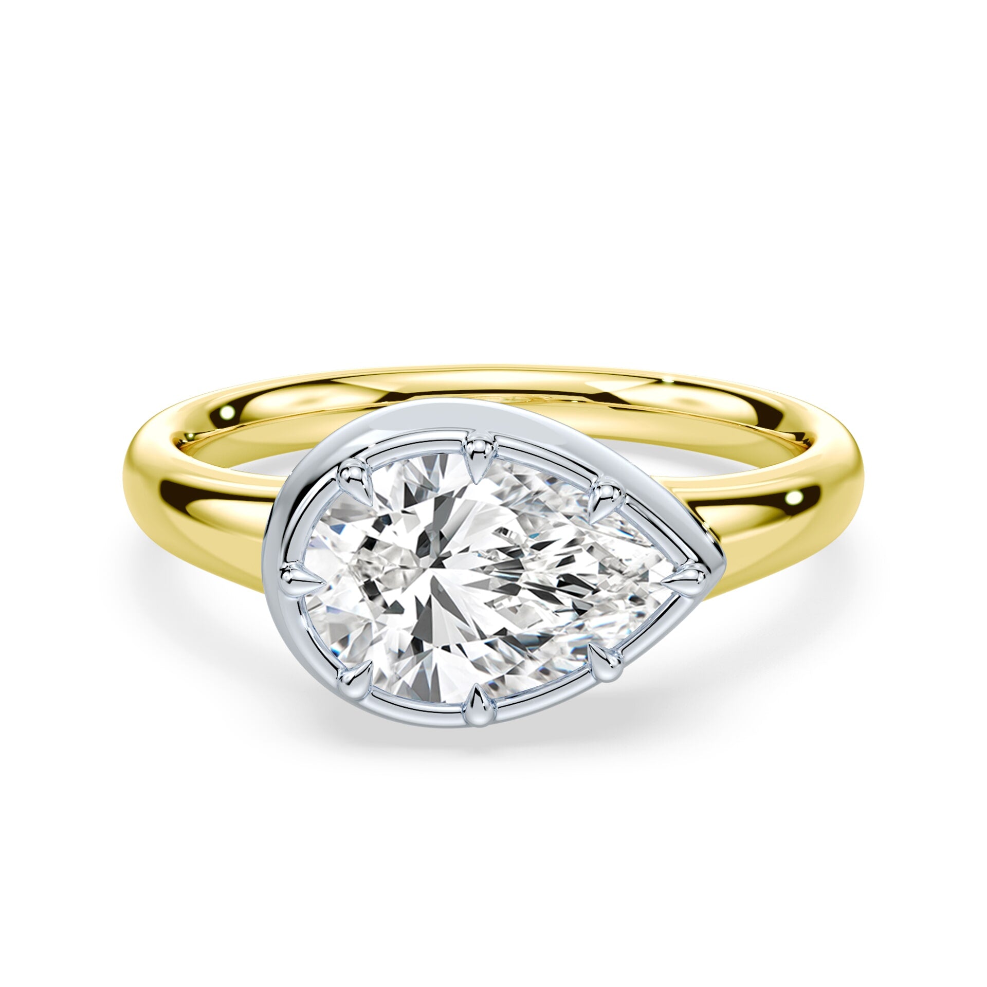 Pear Cut East-West Button Back Ring – Plum