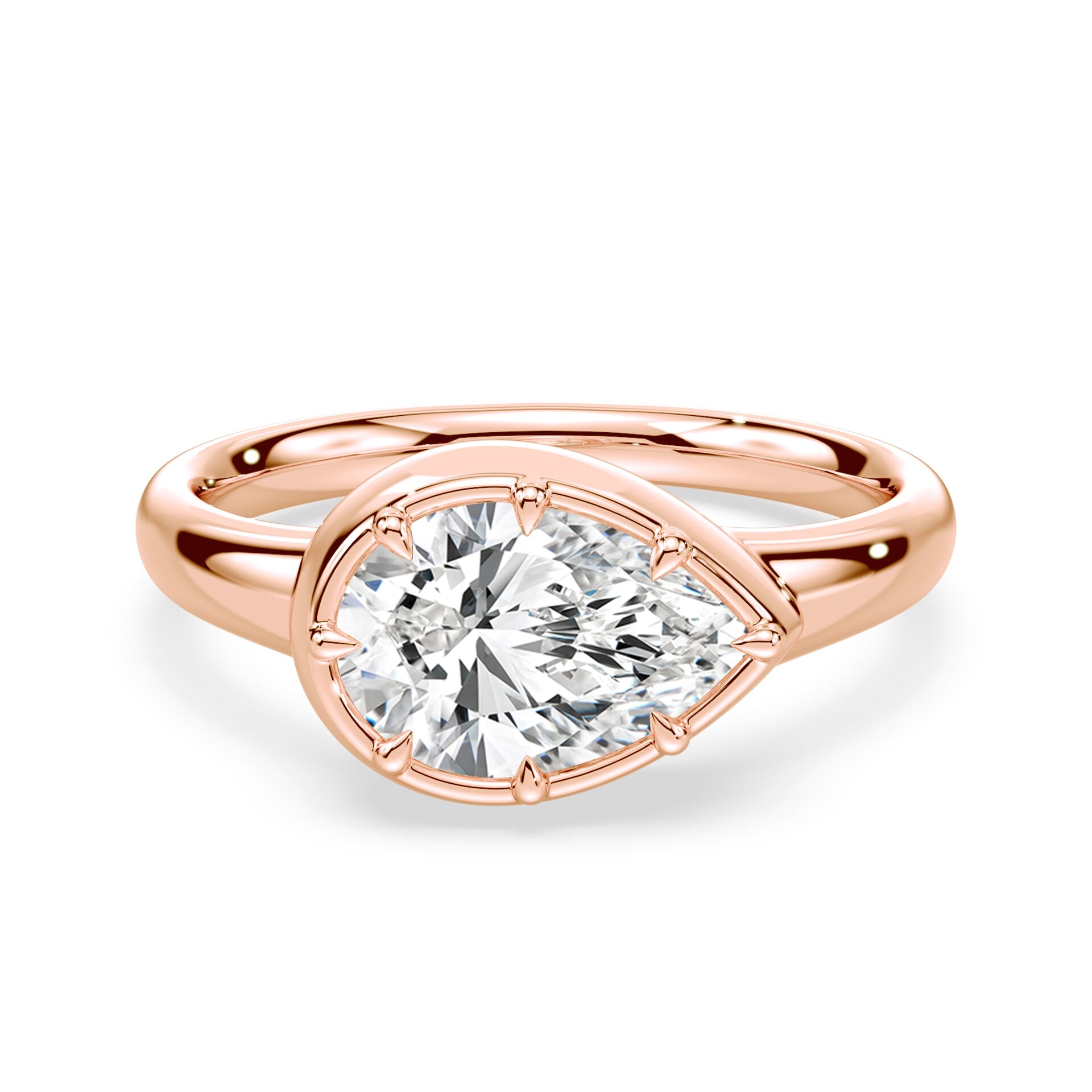 Pear Cut East-West Button Back Ring – Plum